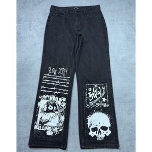 Hot Topic Jeans Mens 30x32 Black Punk Patchwork Straight Grunge Goth Y2K Skater